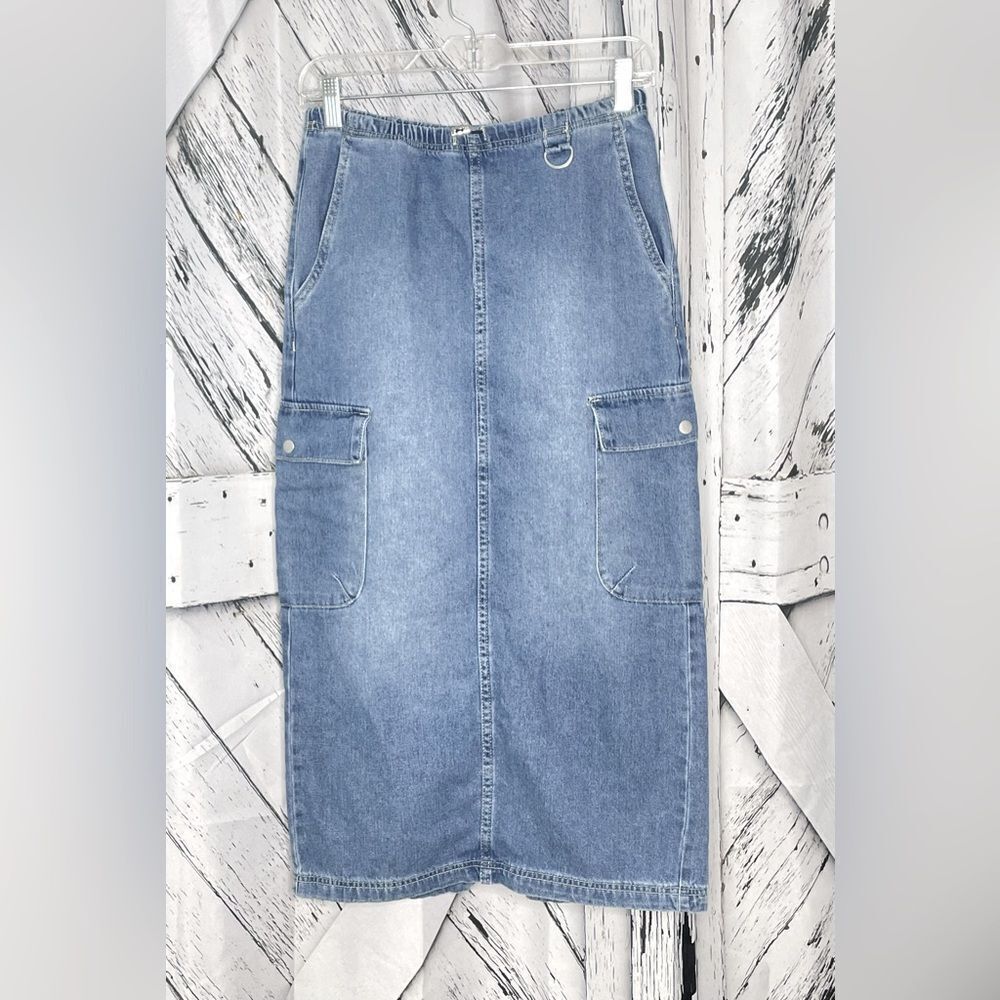 Simple Society Y2K Denim Cargo Skirt w/Slit S
